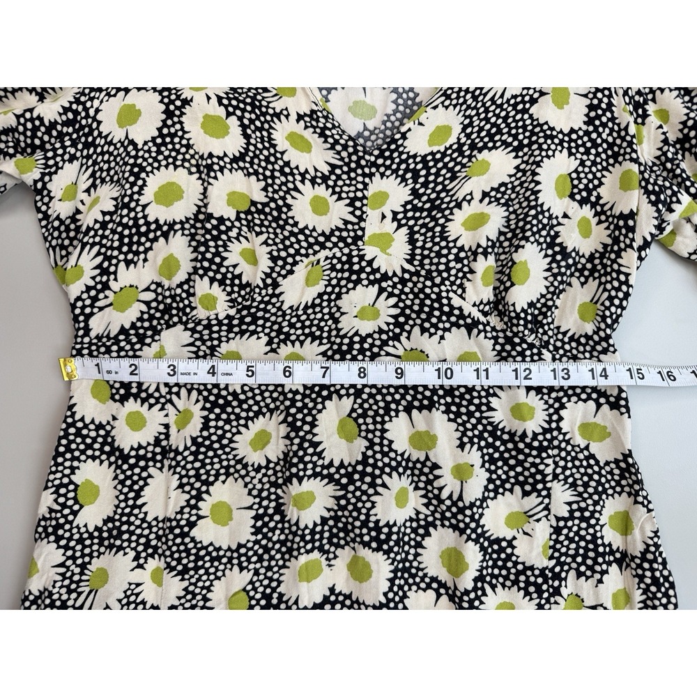 90s Daisy Floral Midi Dress 12 Black White Cottagecore Feminine Flutter Sleeve - Picture 7 of 16